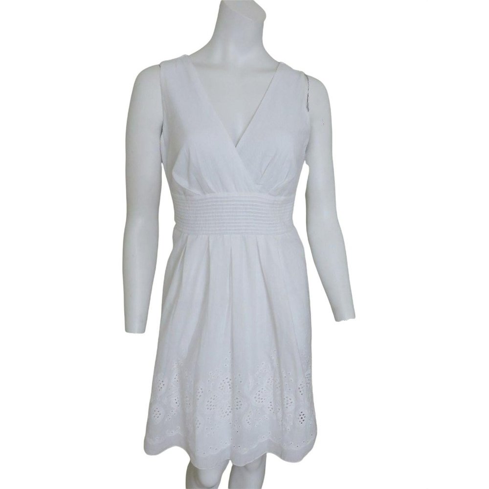 New Corey P White Lace Eyelet Dress 6 Sleeveless Sundress Cotton Fully Lined
